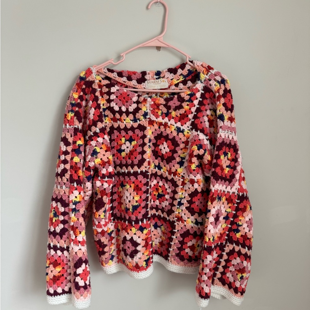 Gorgeous handmade bell sleeve grandma square pullover sweater